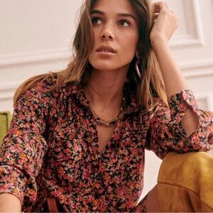 sezane two toned jacquard viscose‎ long sleeve top Size 38 / US 6